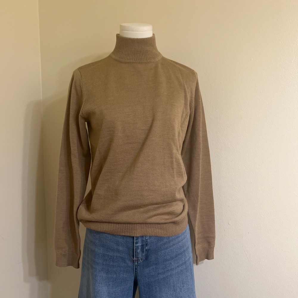 Preswick & Moore Womens Tan 100% Merino Wool Turtleneck Sweater Small Mock Neck